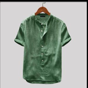 Harajuku Linen Short Sleeve Blouse Casual Men's Shirt